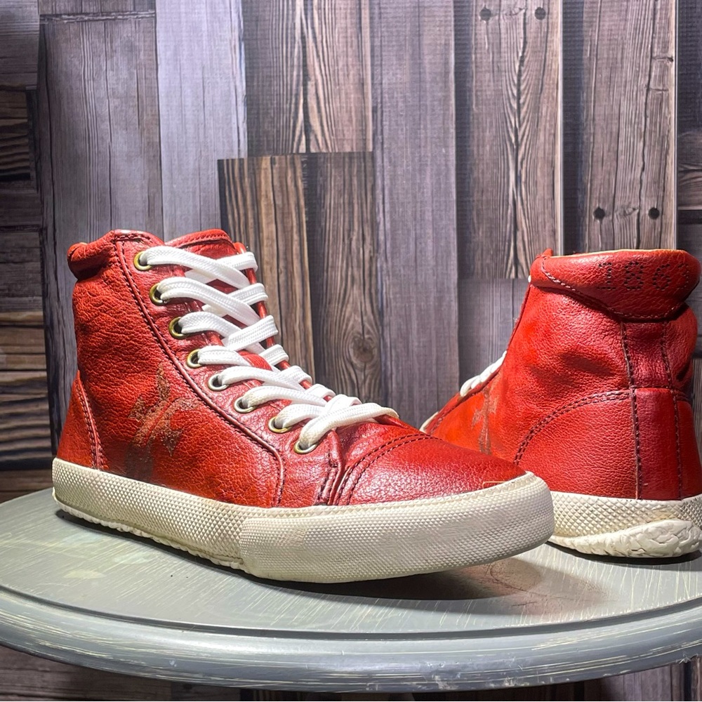 FRYE Kira Red Leather high top sneakers 7.5